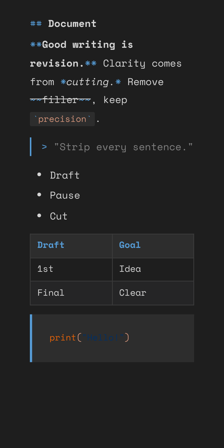Raw Markdown theme preview